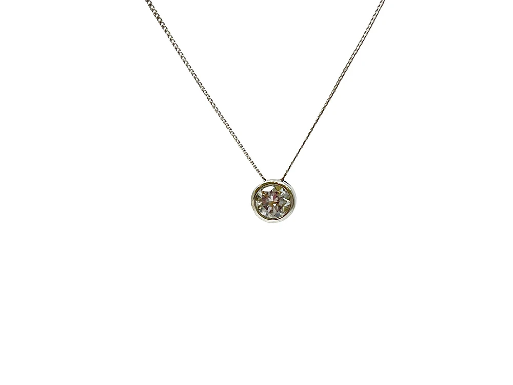 10K White Gold 0.20cttw Bezel Set Diamond Pendant, 18"