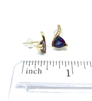10K Yellow Gold Created Alexandrite & 0.06cttw Diamond Earrings