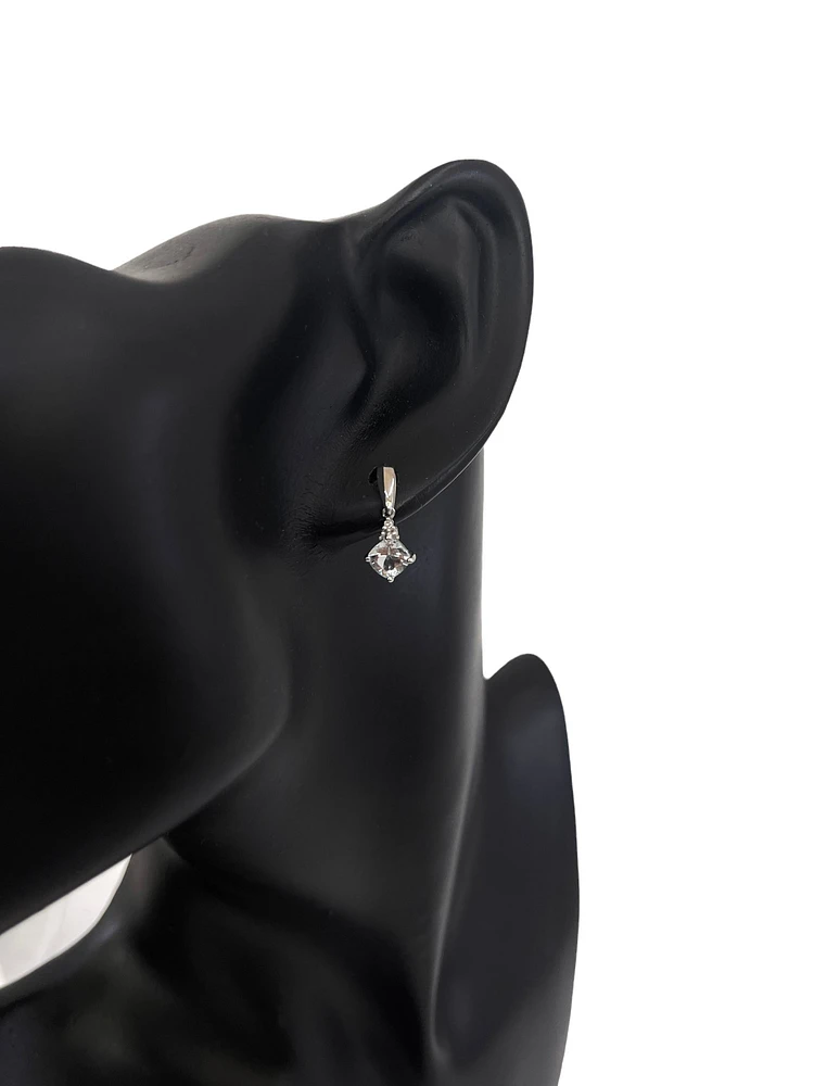 10K White Gold 1.10cttw Aquamarine and 0.012cttw Diamond Dangle Earrings