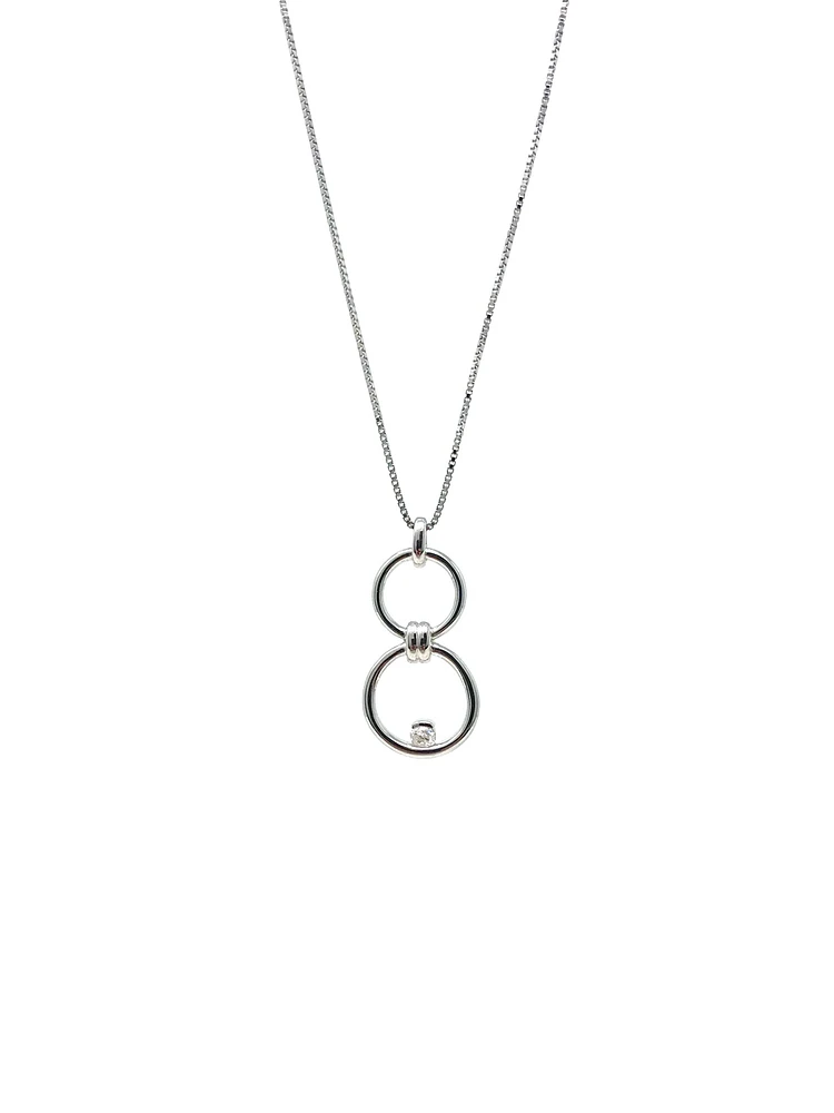 Sterling Silver 0.11cttw Diamond Double Infinity / Circle Necklace, 18"