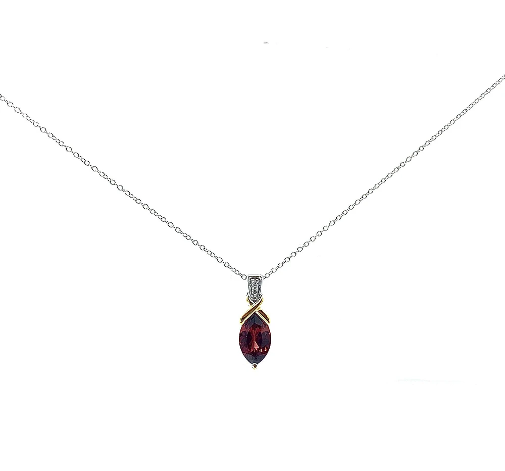 10K White & Yellow Gold Garnet and Diamond Pendant, 18"