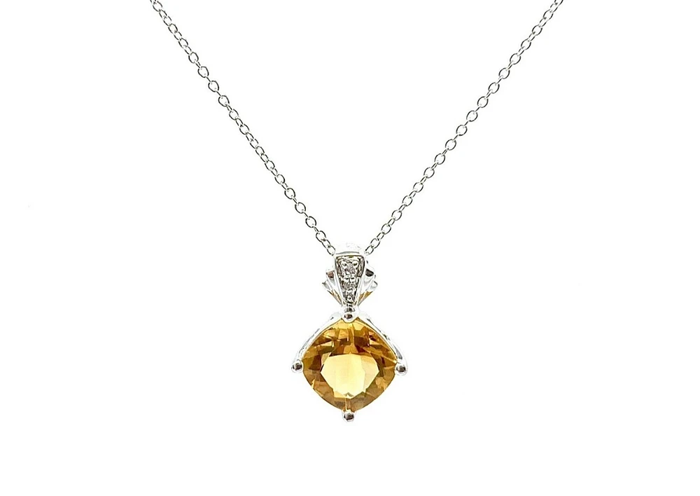 10K White Gold Citrine and Diamond Necklace, 18"