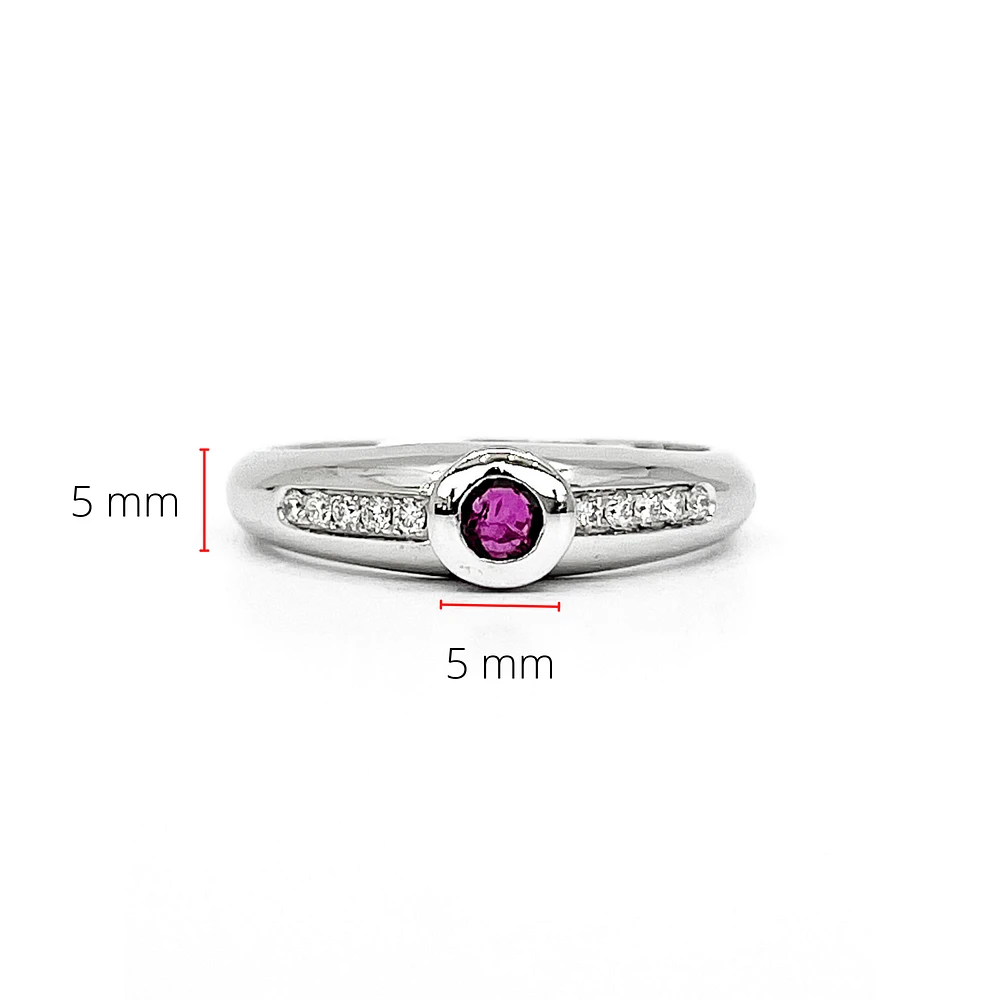 14K White Gold Ruby and 0.09ctts Diamond Ring