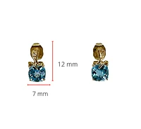10K Yellow Gold Genuine Swiss Blue Topaz and Diamond Dangle Earrings