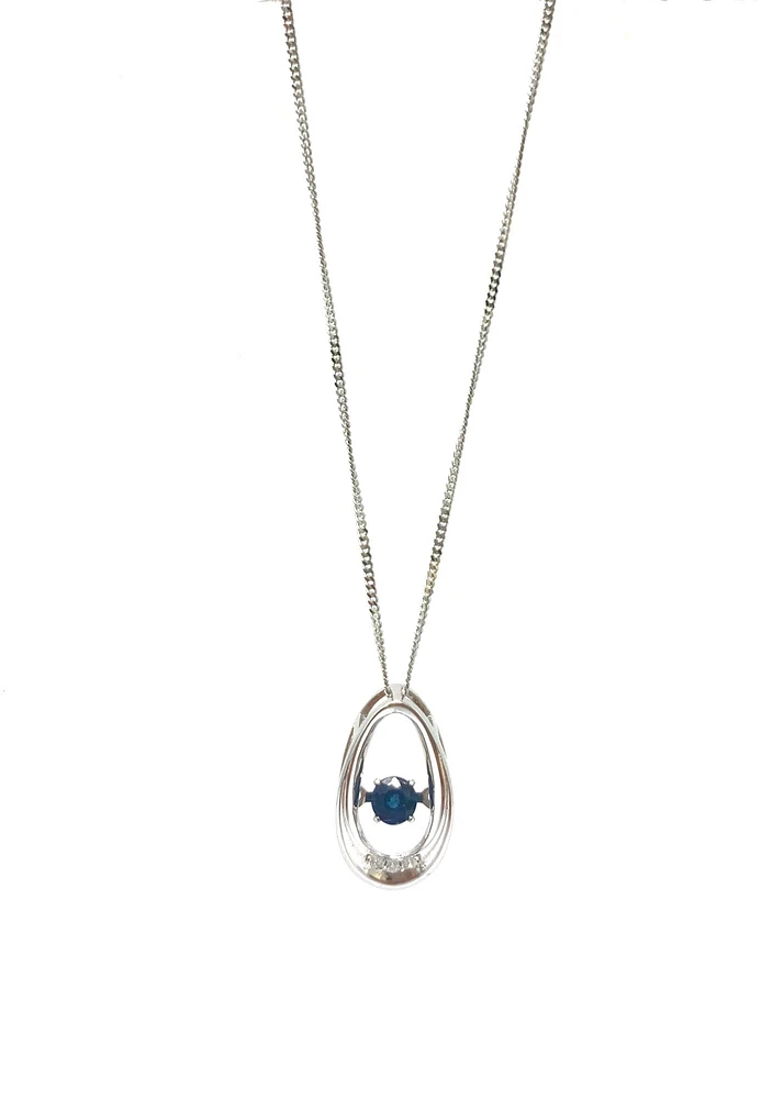 10K White Gold 0.12cttw Genuine Sapphire & 0.013cttw Diamond Pendant, 18"