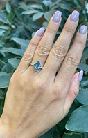 10K White Gold Blue Topaz and Diamond Ring - Size 6