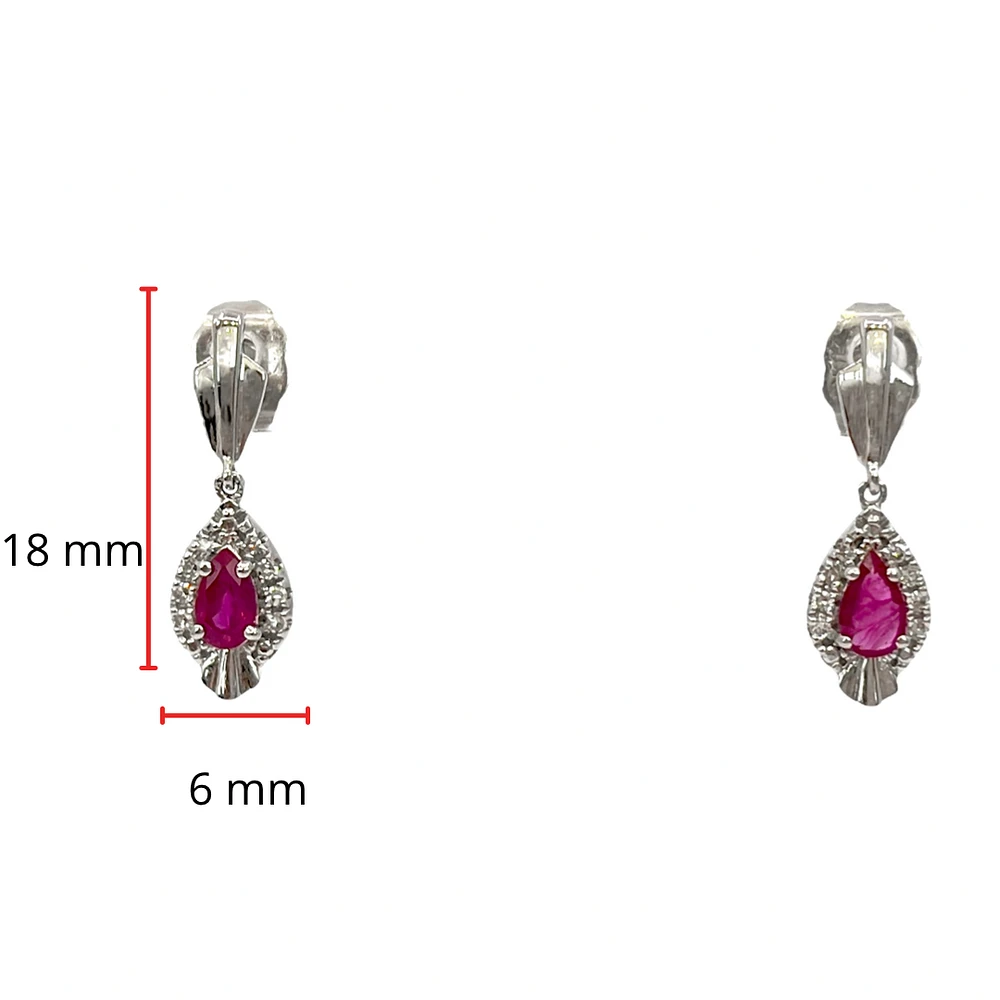 10K White Gold Ruby & 0.065cttw Diamond Earrings