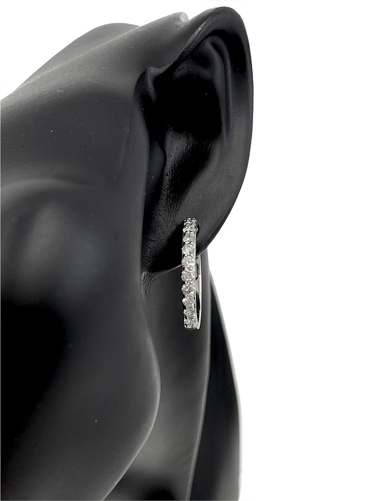 10K White Gold 1.50cttw Diamond Hoop / Huggie Earrings
