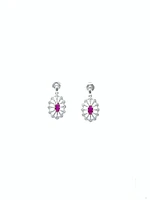 10K White Gold 0.65cttw Genuine Ruby and 0.10cttw Diamond Earrings