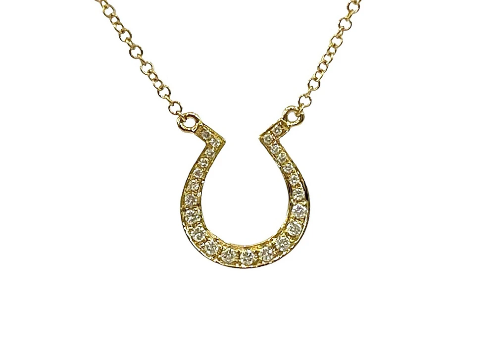 14K Yellow Gold 0.12cttw Diamond Horseshoe Pendant, 18"