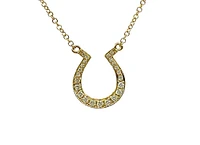14K Yellow Gold 0.12cttw Diamond Horseshoe Pendant, 18"