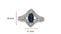 14K White Gold 0.52cttw Genuine Marquise Cut Sapphire and 0.30cttw Diamond Ring, size 6.5