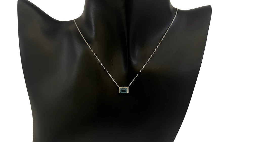 14K White Gold 0.62cttw Blue Topaz and 0.04cttw Diamond Necklace - 18 Inches