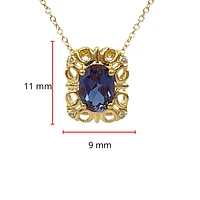 10K Yellow Gold 7x5mm Oval Cut Created Alexandrite and 0.03cttw Diamond Necklace - 18 Inches