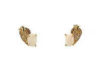 10K Yellow Gold 0.60cttw Opal and 0.04cttw Diamond Stud Earrings