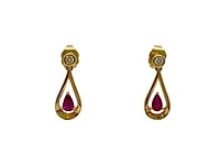 10K Yellow Gold 0.70cttw Ruby and 0.08cttw Diamond Earrings
