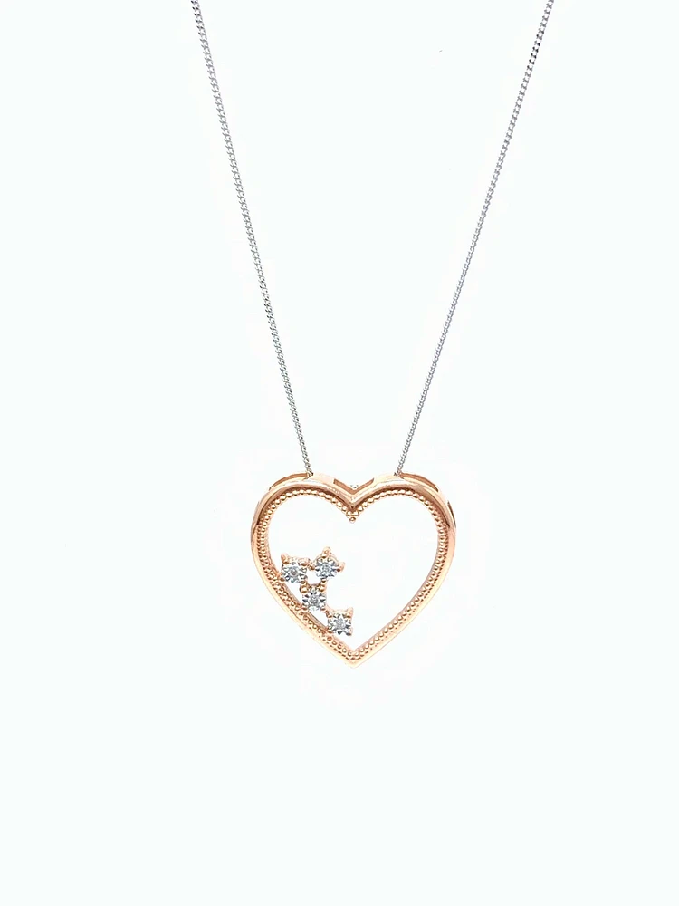 10K White & Rose Gold 0.02cttw Diamond Heart Pendant, 18"