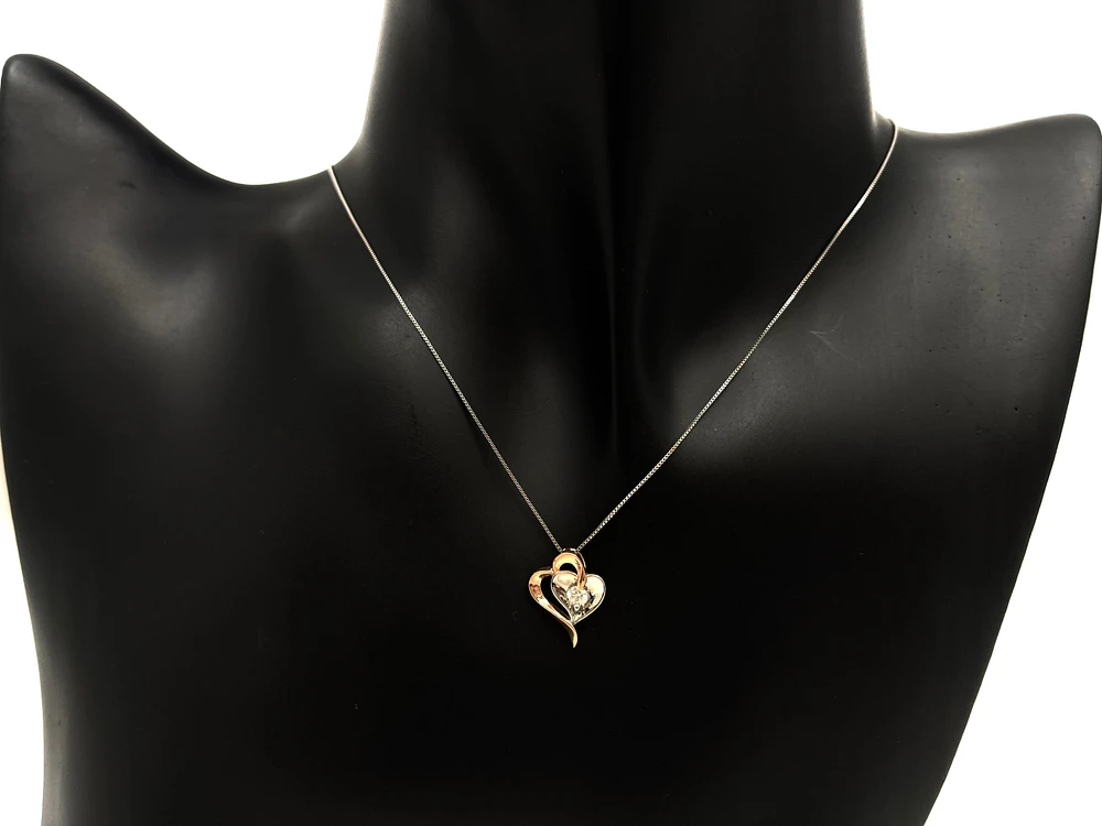 10K Rose Gold & White Gold 0.096cttw Canadian Diamond Heart Pendant, 18"