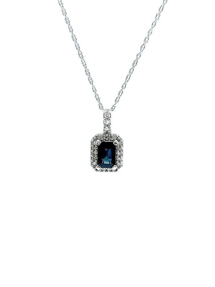 10K White Gold Genuine Sapphire & Diamond Pendant