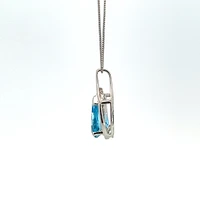 10K White Gold 9x6mm Blue Topaz and 0.015cttw Diamond Necklace - 18 Inches