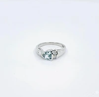 10K White Gold 0.60cttw Genuine Aquamarine & 0.08cttw Diamond Ring, size 6.5