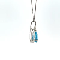 10K White Gold 9x6mm Blue Topaz and 0.015cttw Diamond Necklace - 18 Inches