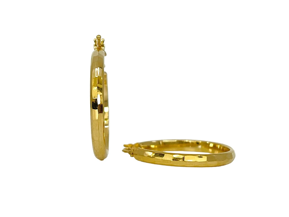 10K Yellow Gold 25mm Hammered Earrings