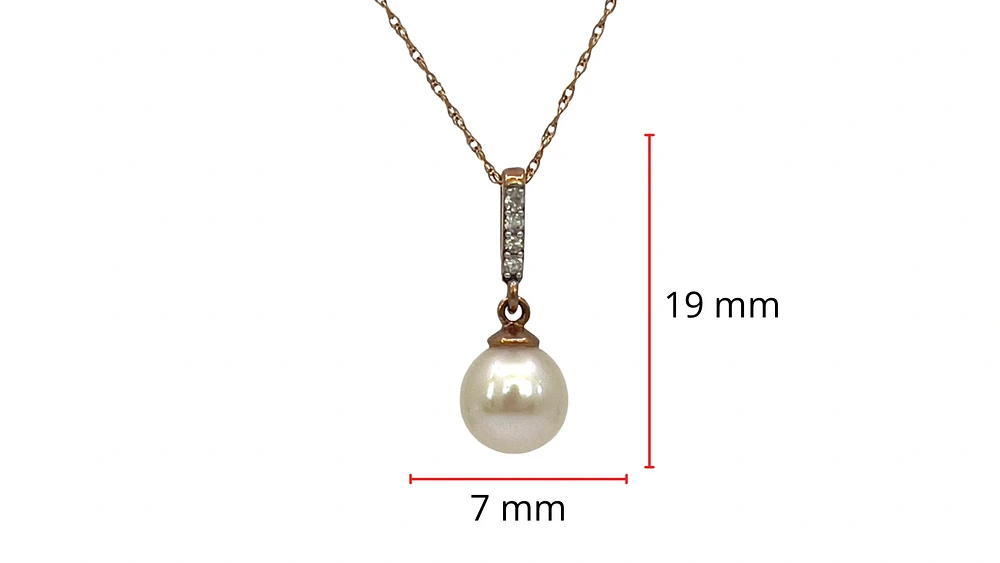 10K Rose Gold Fresh Water Pearl and Diamond Pendant, 18"