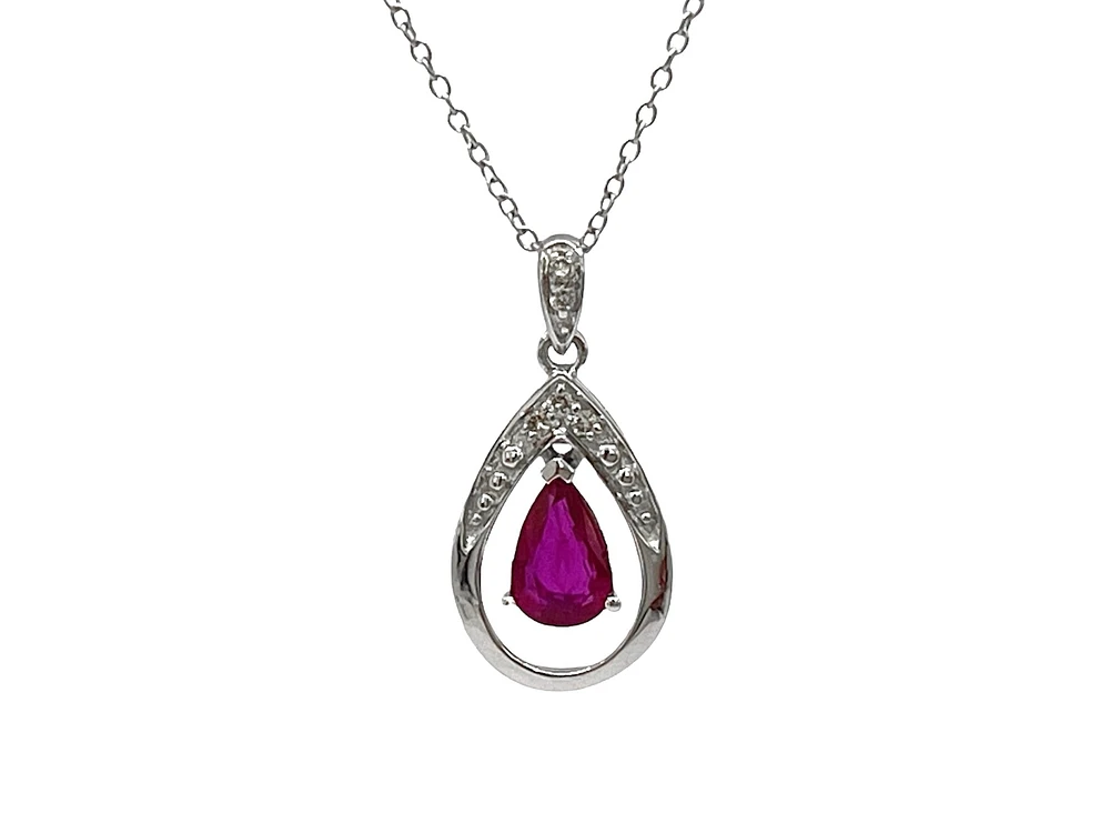 10K White Gold 0.35cttw Ruby and Diamond Necklace, 18"