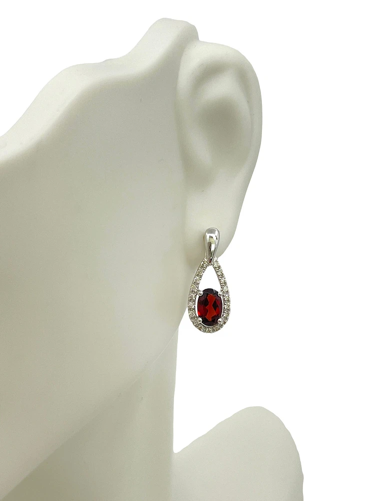 10K White Gold 1.00cttw Oval Cut Garnet and 0.14cttw Diamond Earrings