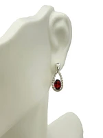 10K White Gold 1.00cttw Oval Cut Garnet and 0.14cttw Diamond Earrings