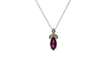10K White Gold 8mm x 4mm Rhodalite Garnet and 0.02cttw Diamond Pendant with Rolo Chain - 18 Inches
