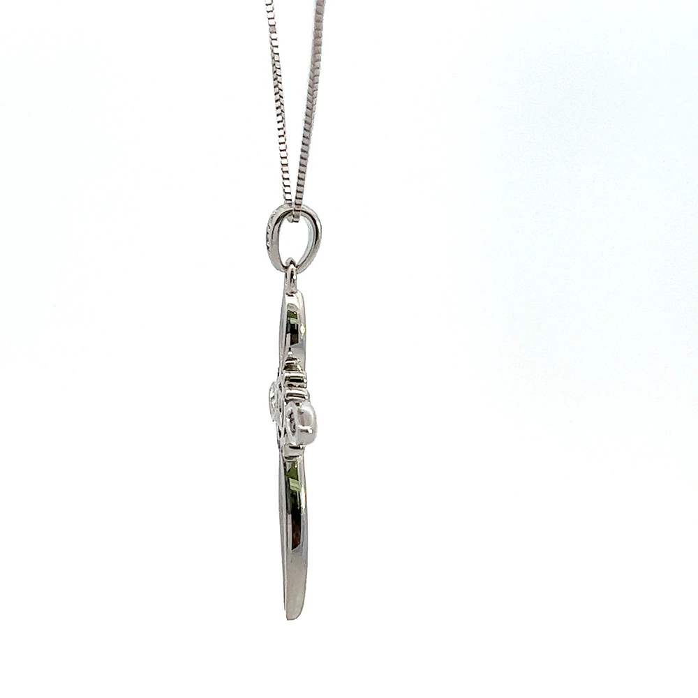 10K White Gold 0.05cttw Diamond Cross Necklace, 18"