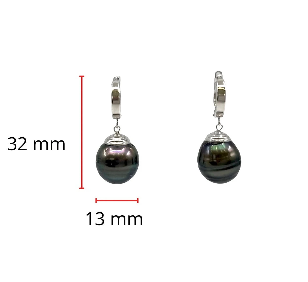 14K Gold Tahitian Pearl Dangle Earrings with Hoop Closure