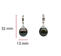 14K Gold Tahitian Pearl Dangle Earrings with Hoop Closure