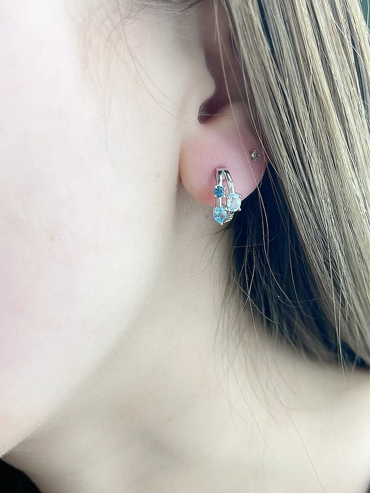 Blue Topaz, Aquamarine & Diamond Earrings