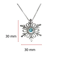 925 Sterling Silver 3.5mm Blue Topaz and 0.018cttw Diamond Snowflake Pulse Pendant - 18"