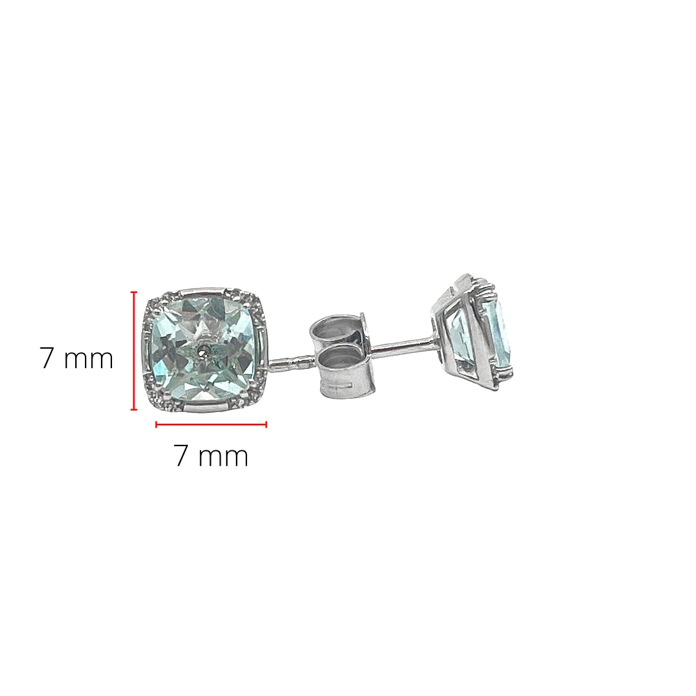 10K White Gold Aquamarine & 0.06cttw Diamond Earrings