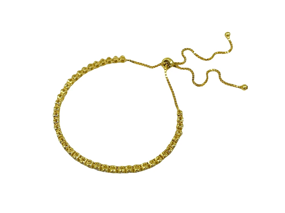 925 Sterling Silver 2mm Cubic Zirconia Gold Plated Bezel Set Tennis Bracelet with Adjustable ends - 5 - 11 Inches