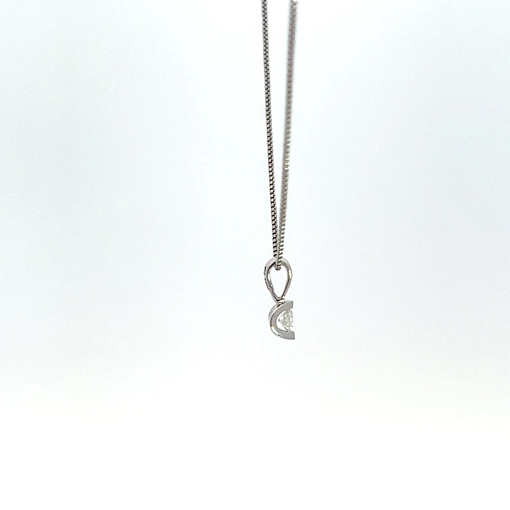 10K White Gold 0.04 cttw Diamond Solitaire Mezza Luna Pendant, 18"