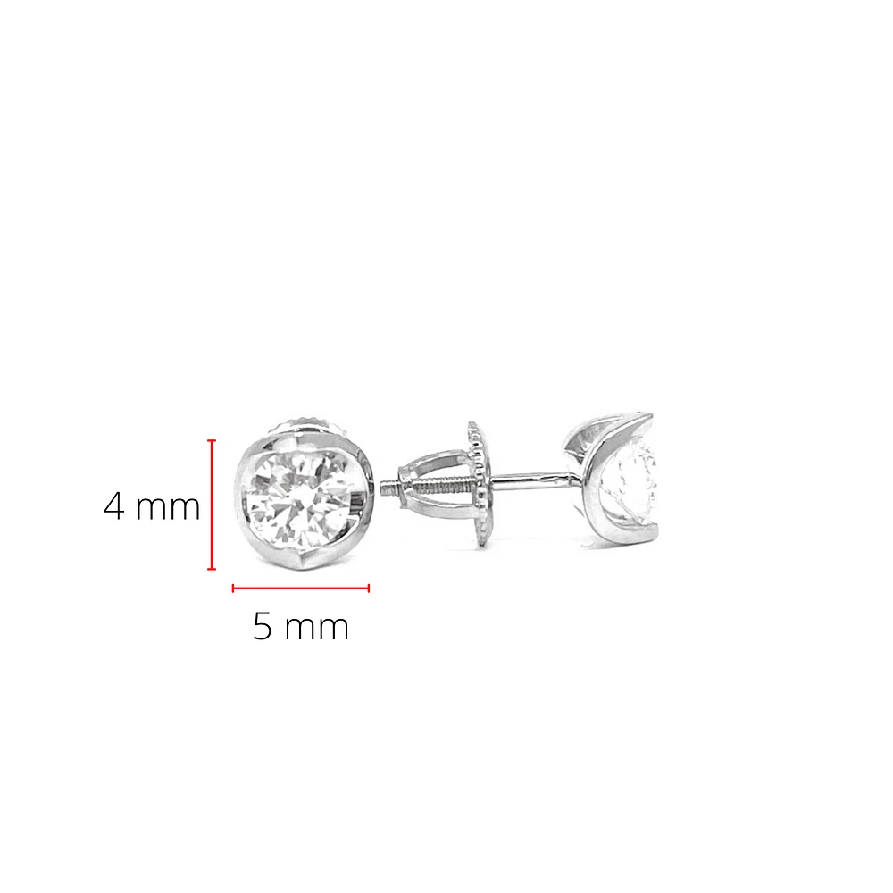 14K White Gold 0.20cttw Canadian Diamond Mezza Luna Earrings with Screw Backs