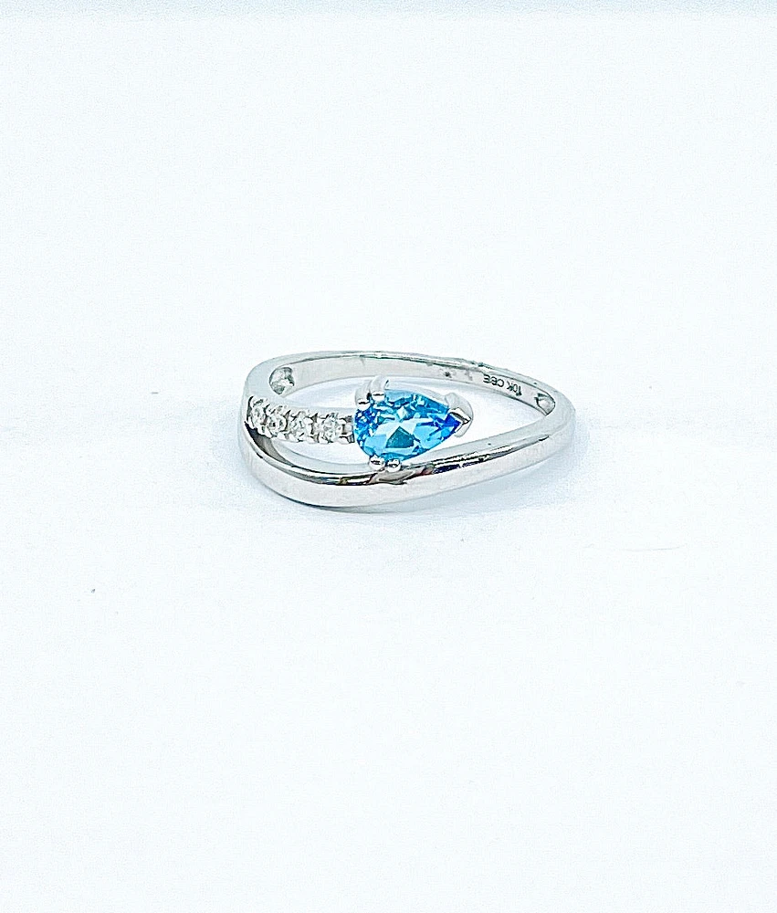 Genuine Blue Topaz & Diamond Ring