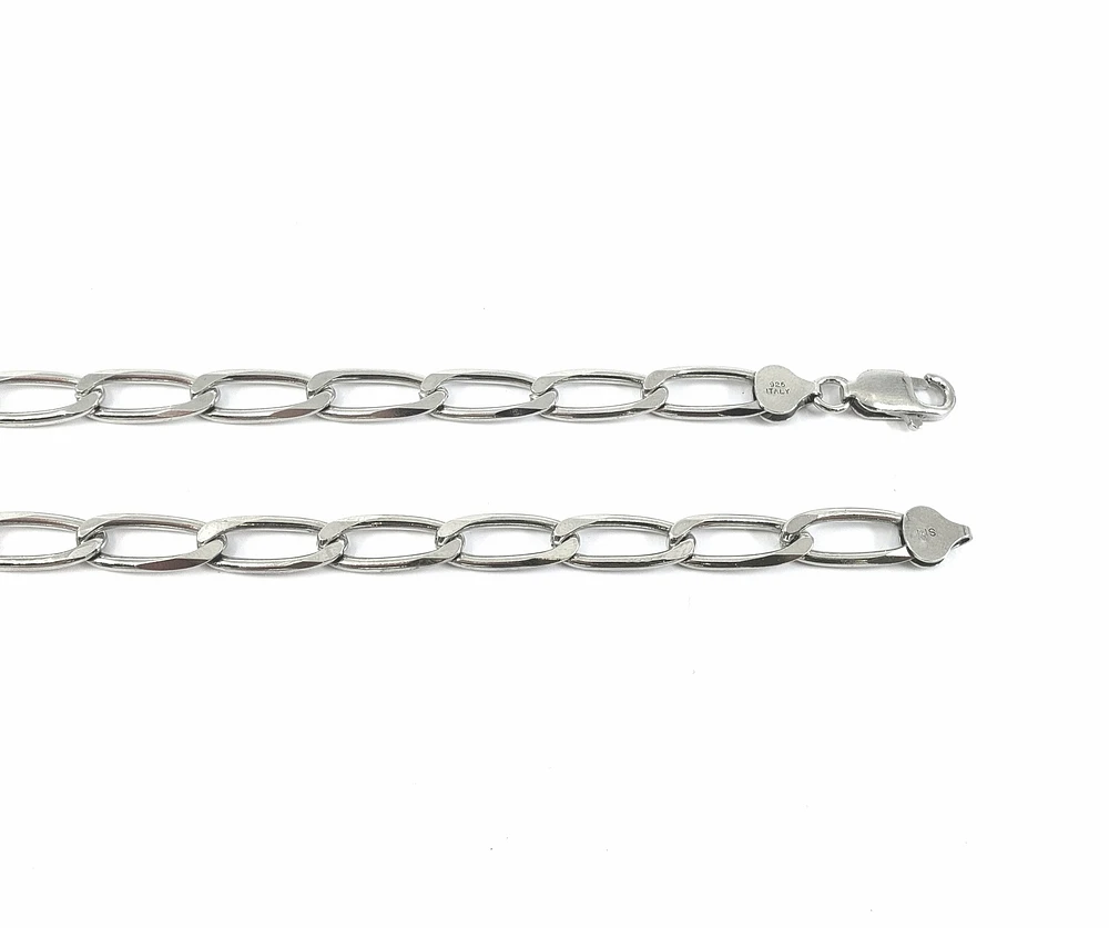925 Sterling Silver 7.75mm Platinum Plated Six Sided Diamond Cut Paper Clip Chain - 22 Inches