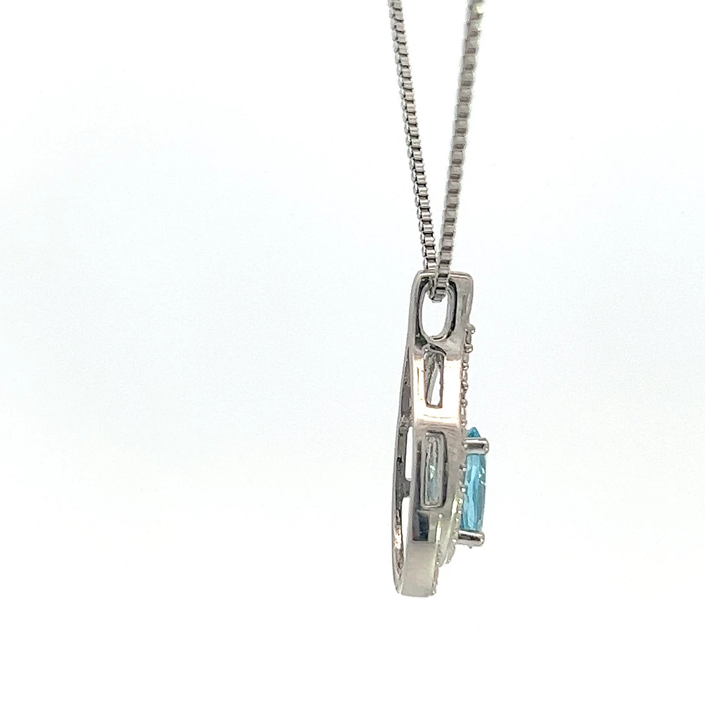 925 Sterling Silver Blue Topaz & Diamond Necklace