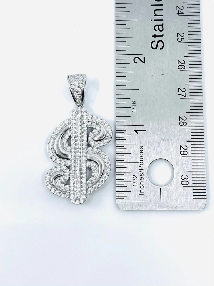 Money symbol Sterling Silver Charm w /CZ