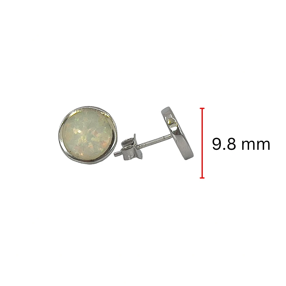 925 Sterling Silver Rhodium Plated Created Opal Stud Earrings with Butterfly Backs