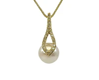 10K Yellow Gold Cultured Pearl and Diamond Necklace, 18"