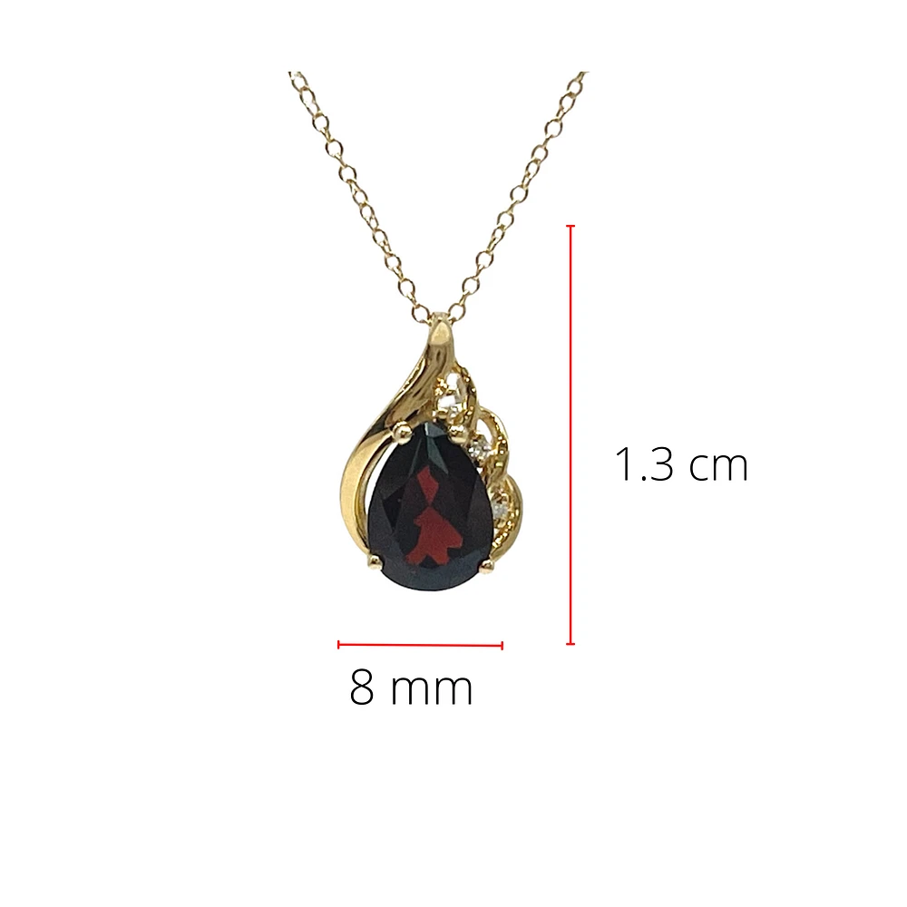 10K Yellow Gold 8mm x 6mm Garnet and 0.019cttw Diamond Necklace - 18 Inches