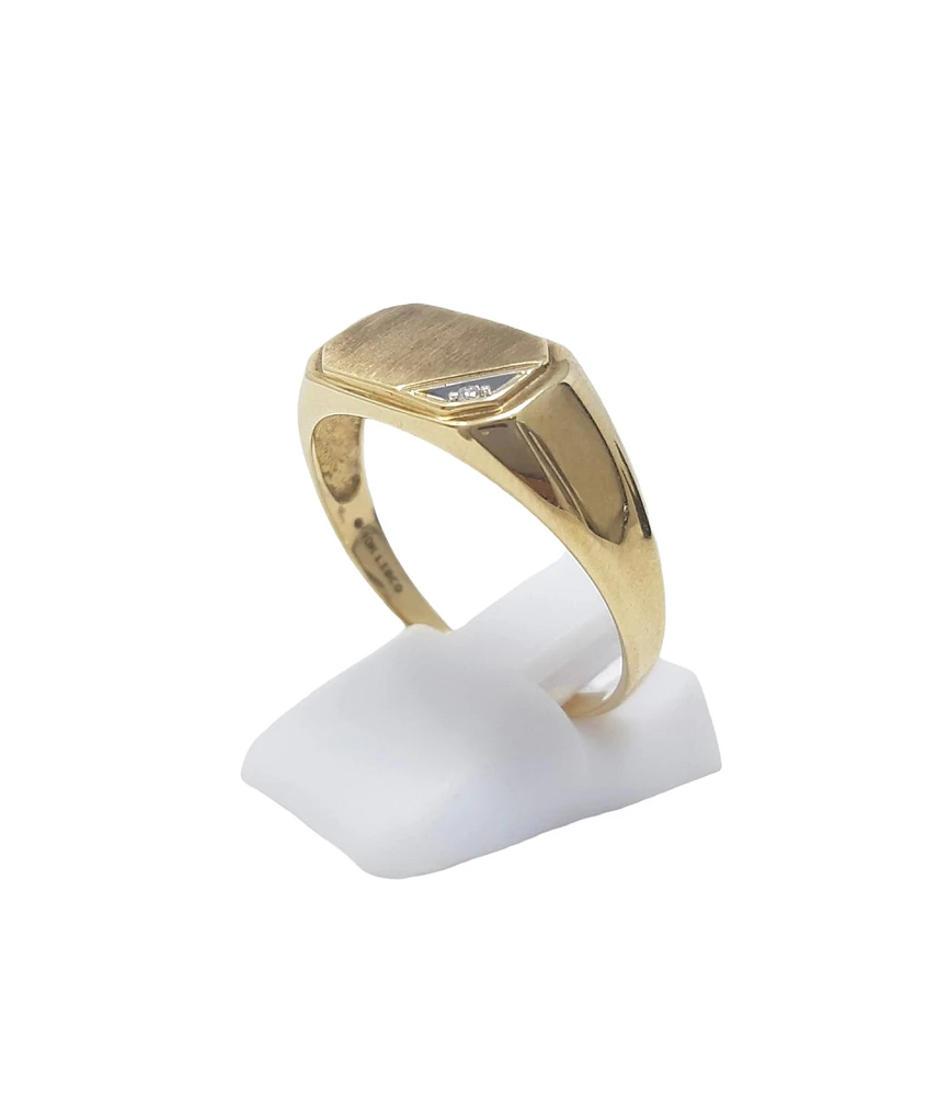 10K Yellow Gold 0.007cttw Diamond Signet Ring for Men, - /