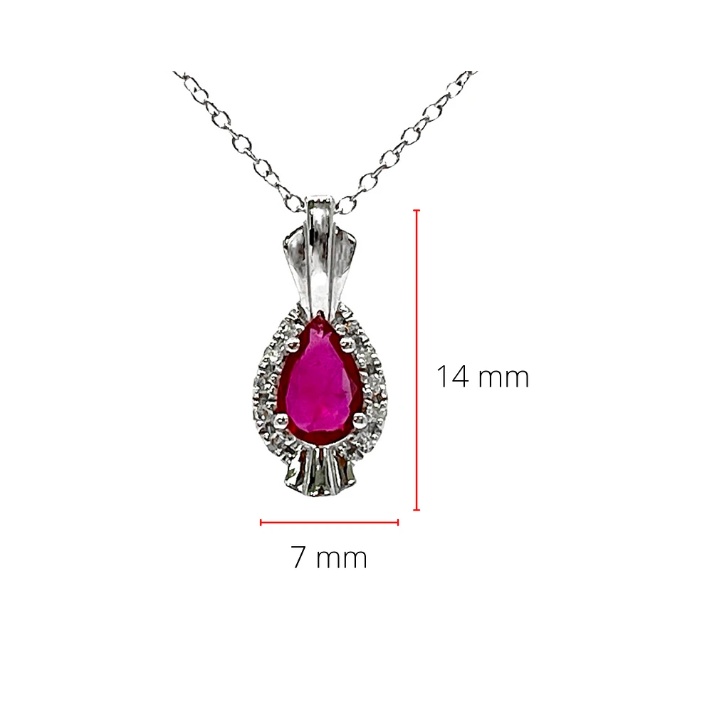 10K White Gold Ruby and Diamond Pendant, 18"